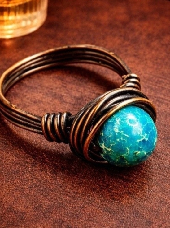The Unbranded Brand Jewelry - Turquoise Blue Stone Wire-Wrap Ring - Women Jewelry